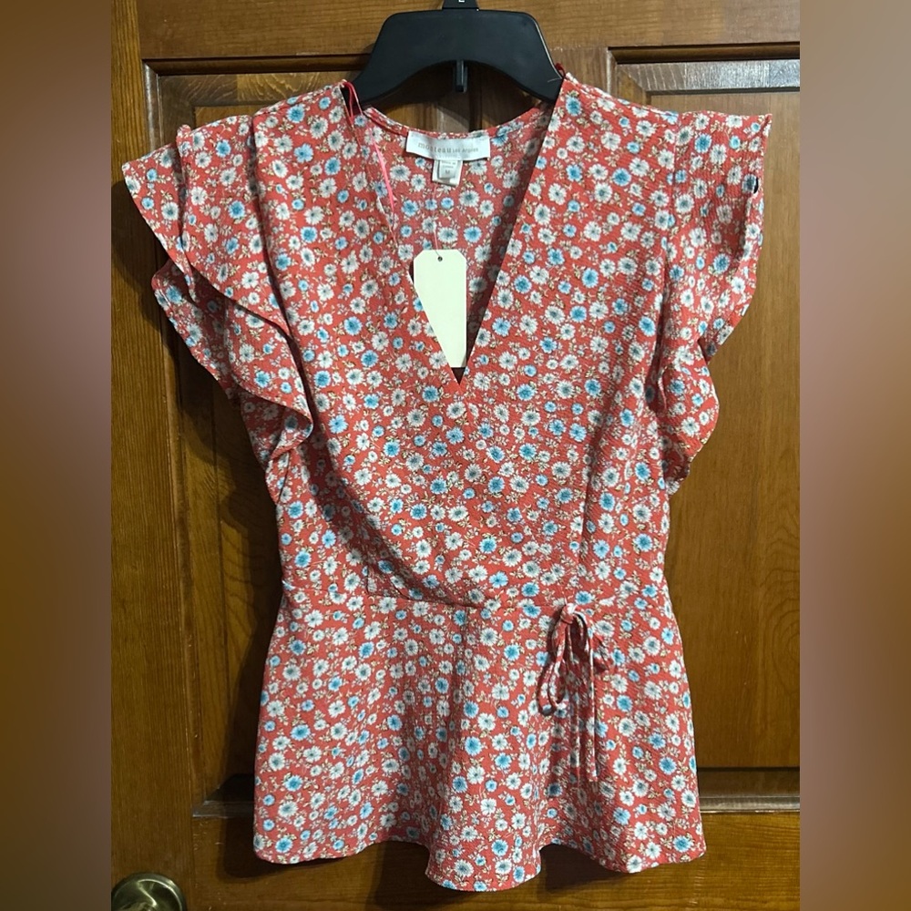 NEW MONTEAU Floral Wrap Top - Pink Size M